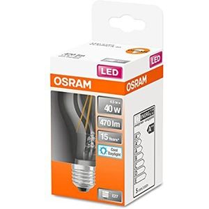 OSRAM LED lamp, Voet: E27, Cool Daylight, 6500 K, 4.50 W, vervanging voor 40 W gloeilamp, helder, LED Retrofit CLASSIC A Verpakking van 10