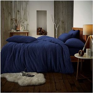 Easy Care Teddy Dekbedovertrek Double Bedding Set, Super Zachte & Warme Quilt Covers, Thermische Pluizige Dekbedsets, Navy