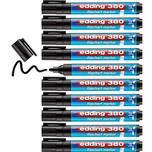 edding 380 flipchart marker - zwart - 10 stiften - roonde punt 1,5-3 mm - stift voor schrijven, tekenen en markeren op flip-over papier - drukt niet door - droogt niet uit- intensieve kleur