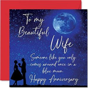 Speciale verjaardagskaart voor vrouw van echtgenoot - Once in a Blue Moon - Leuke romantische huwelijkskaart voor vrouwen haar, 145 mm x 145 mm wenskaarten voor verloofde verloofde