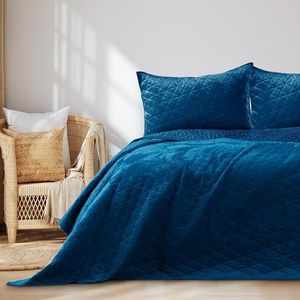 AmeliaHome Velvet sprei, polyester, Laila blauw, 170x270 cm