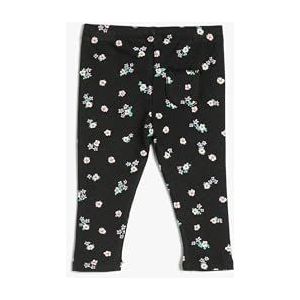 Koton Baybgirls Flower Printed Strik Detail Geribbeld Katoen Leggings, antraciet design (9d2), 6-9 Monate