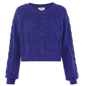 myMo Casual gebreide trui voor dames, kort gesneden met vlechtpatroon, gerecycled polyester, blauw, maat M/L, blauw, M