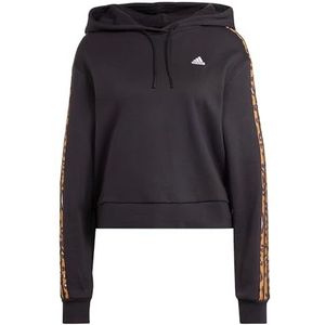 adidas Dames Essentials 3-Stripes Animal Print Relaxed Hoodie, Black/Magic Beige, XS