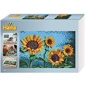 Hama - Box Pixel Art ""Zonnebloemen"" – 10.000 kralen en 6 platen – strijkkralen maat Midi – creatieve vrije tijd 3608 geel/bruin/blauw/groen