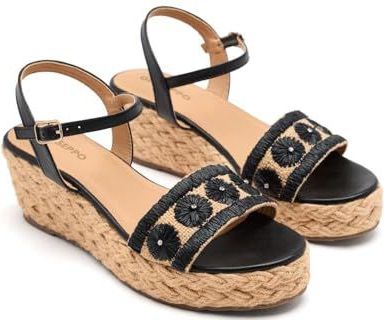 Gioseppo - Candia - Esparto Sleehak Sandalen - Gevlochten Leer - 7 cm Hakhoogte
