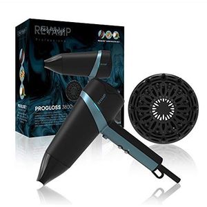 REVAMP Progloss Quad Ionic 3800 Föhn - Lichtgewicht, Draagbare Haardroger met Concentrator en Volumiser Attachment, doordrenkt met Super Gladde Oliën voor Salon Enhanced Shine - Zwart/Blauw