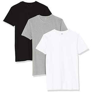Build Your Brand Heren T-shirt ronde hals 3-pack basic shirts voor mannen, multipack tees verkrijgbaar in vele varianten, maten XS - 5XL, meerkleurig (Blk/H.grey/white 02227), XXL
