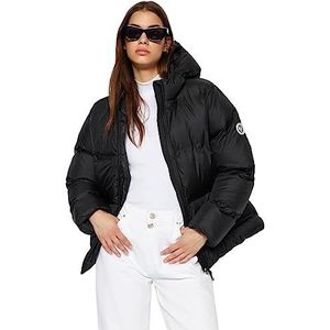 Trendyol FeMan Oversize Puffer Hood Woven Jacket, Zwart, M, Zwart, M