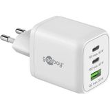 Goobay 64754 USB-C PD Nano Multiport snellader (65W) / 2 x USB-C PD 1 x USB-A Quick Charge/Power Charger voor oplaadkabel van iPhone en andere mobiele telefoons, wit