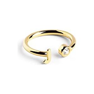 SINGULARU - Gepersonaliseerde letter-diamanten ring van goud - verstelbare ring - 925 sterling zilver met 18 karaat verguld - eenheidsmaat - sieraden voor dames - gemaakt in Spanje, Ajustable,