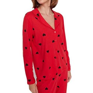 Trendyol Dames Hart Geweven Pyjama Set, Rood, XL