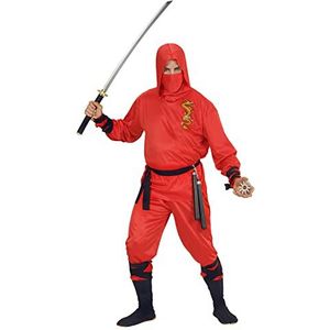 Widmann - Kostuum Red Dragon Ninja, bovendeel met capuchon, broek, riem, gezichtsmasker, vechter, carnaval, themafeest