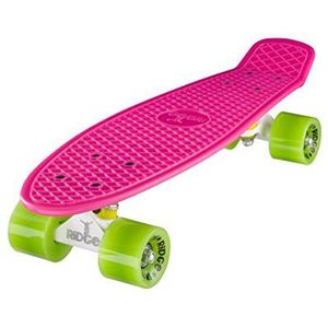 Ridge Skateboard 55cm Mini Cruiser Retrostijl: Ltd Edition oksels, compleet U gemonteerd geleverd, roze- wit-groen
