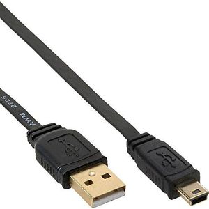 InLine 31820F USB 2.0 platte kabel, USB A stekker naar Mini B-stekker (5 pin), zwart, 2 m