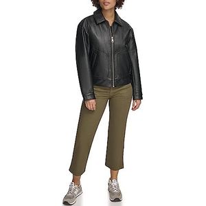Levi's Women's Faux Leather Lightweight Dad Bomber Jacket, Pebbled Black
