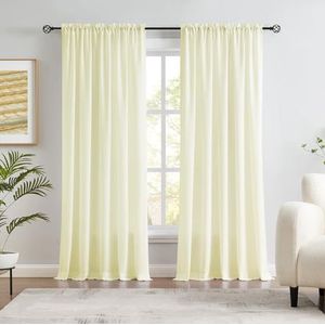 Melodieux Crèmegele fluweelachtige semi-transparante gordijnen 243 cm lang, voor slaapkamer, woonkamer, natuurlijke katoenen textuur roedezak venster pure gordijnen, 132 x 244 cm (2 panelen)
