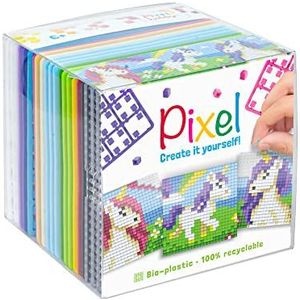 PixelHobby P29022 - Hobby-set ""Eenhoorn"", insteeksysteem als creatieve hobby voor kinderen vanaf 6 jaar, kubusdoos met motiefsjablonen en pixelvierkantjes