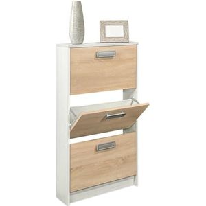 amuéblate online, Schoenenkast met 3 deuren, smalle schoenenkast, model Helsinki, kleur Andersen en Puccini, hout, 108 cm (H) x 60 cm (B) x 17 cm (D)