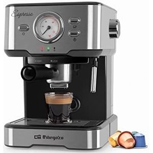 Orbegozo EX 5500 Espressomachine en cappuccino, 20 bar druk, thermometer, afneembare tank 1,5 l, verdamper, 1100 W, meerkleurig