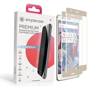 Simplecase pantserglas geschikt voor OnePlus 3, FULL SCREEN Premium displaybeschermer, 100% afdekking, optimale bescherming, extra hardheidsgraad 9H, goud - 2 stuks