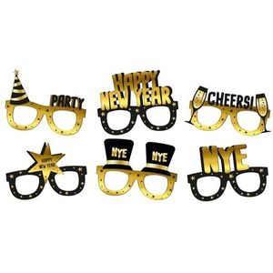 Folat 63765 papieren bril-BlackGold HNY-6 stuks - New Year's Eve Decoratie, Happy New Year, Happy New Year, Gelukkig Nieuwjaar feestbenodigdheden, meerkleurig