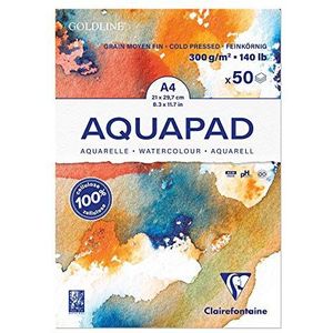 Clairefontaine Goldline Aquapad A4 gelijmd aquarelblok, 50 vellen wit 300 g, medium korrel