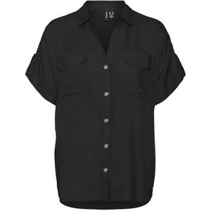 VERO MODA Vmbumpy S/S Shirt WVN Ga Noos blouse met korte mouwen voor dames, zwart, S