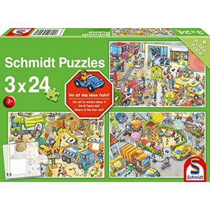 Schmidt Spiele 56416 Waar is de blauwe auto, 3x24 stukjes kinderpuzzel