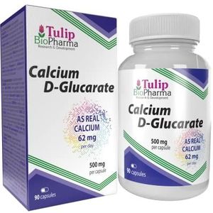 Tulip BioPharma Calcium D-Glucaraat 500mg 90 Capsules, 3rd Party lab getest, Hoge Sterkte Supplement, Geen Vulstoffen of Bulkers, Gluten en GMO Vrij