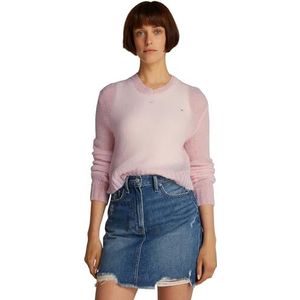 Tommy Jeans Open gebreide damestrui met V-hals, Roze (Kostbaar Roze), XXS