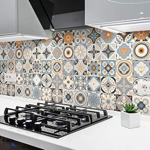 Tegelstickers - zelfklevend - cementtegels - wanddecoratie tegelstickers voor badkamer en keuken - cementtegels zelfklevend - 10 x 10 cm - 24 stuks