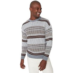 Trendyol Heren Crew Neck Colorblock Regular Sweater Sweater, Grijs, S, Grijs, S