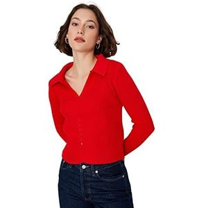 Trendyol Dames overhemd kraag effen normale trui sweatshirt, Rood, L