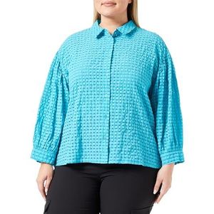 KAFFE Button Up Eyelet stof 3/4 mouwen voor dames, relaxed fit, heuplengte, Bluebird, 44