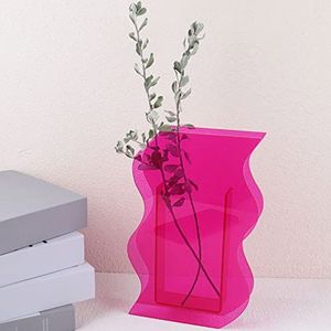 Roze acryl bloemenvaas voor esthetische kamerdecoratie, DaizySight onregelmatige curvy wave plastic decoratieve vaas voor slaapkamer, woonkamer tafel