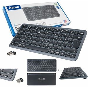Hama WK-500 Draadloos toetsenbord, zwart en grijs, Qwerty-lay-out, multi-device, Bluetooth, klein, met batterijen, stille multimediatoetsen, werkt op batterijen