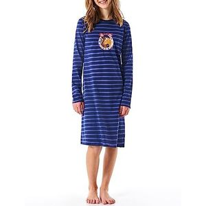 Schiesser Meisjesnachthemd met lange mouwen, biologisch katoen, maat 116 tot 152, blauw, 116 cm