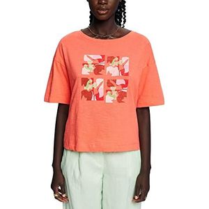 ESPRIT T-shirt met print op de voorkant, 100% katoen, Coral Oranje, S