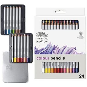 Winsor & Newton 0490013 Precisie kunstenaarskleurpotloden in een set, 24 levendige kleuren, hoogwaardige kunstenaarspigmenten voor levendig tekenen in meerdere lagen - Kleurpotloden Set - 24 potloden