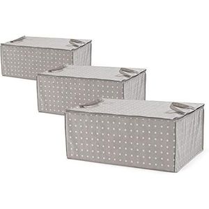 Compactor, Set van 3 Rivoli Opberghoezen voor Dekbed, Taupe/Stippen, Polypropyleen en EVA, 70 x 50 x H.30 cm, RAN8107