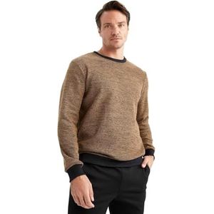 DeFacto Trui met lange mouwen voor heren - ronde hals sweatshirt voor heren (bruin, S), bruin, S