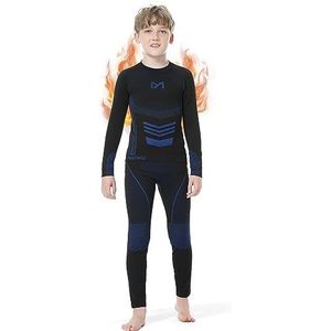 MeetHoo Thermisch ondergoed voor kinderen, thermo-sport-T-shirts, lange mouwen, thermische broek, voetbal, skiën, wollen voering voor hardlopen, Blauw-02, S/130-140cm