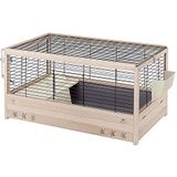 Ferplast 57089517 Ferplast ARENA 100, FSC Houten kooi, geschikt voor cavia's en konijnen, Inclusief accessoires, M, zwart