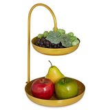 Relaxdays fruitschaal etagère 2 laags - dubbele fruitmand goud - rond - keuken - metaal