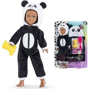 Corolle 9000600200 Girls Melody Pyjama Party, aankleedpop in knuffelige panda-onesie, 7-delig, slaapzak, vanillegeur, 28 cm, vanaf 4 jaar, zwart