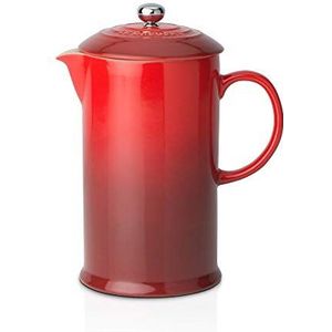 Le Creuset Cafetière French Press van aardewerk met roestvrijstalen stamper, 1 liter, voor 3-4 kopjes, kersenrood, 91028200060000