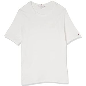 Tommy Hilfiger Dames Reg High Shine Emb C-Nk Ss S/S Knit Tops, Ecru, XL, Ecru, XL