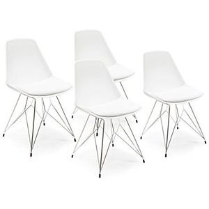 Kare eetkamerstoel Wire set van 4, comfortabele, moderne gestoffeerde stoel, (H/B/D) 86 x 48 x 50,5 cm Eén maat wit