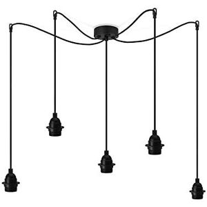 Sotto Luce Bi Kage minimalistische hanglamp - zwart - thermoplast - 1,5 m stofkabel - zwarte stalen plafondroos - 5 x E27 lamphouders